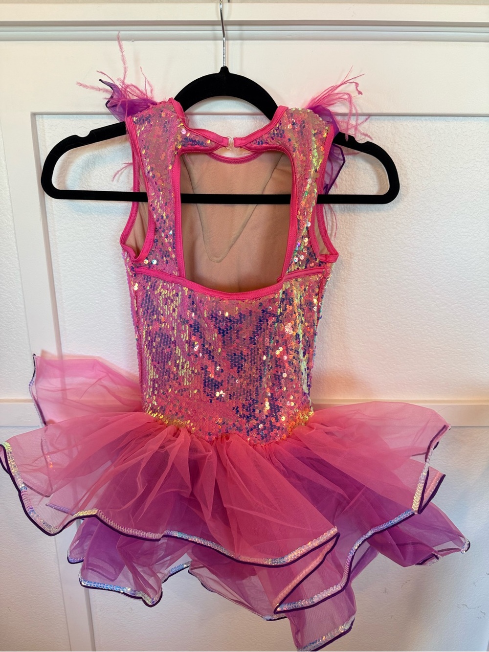 Weissman Pink Sequin Tutu Dance Costume with Feather Trim-Brand New - Picture 3 of 5